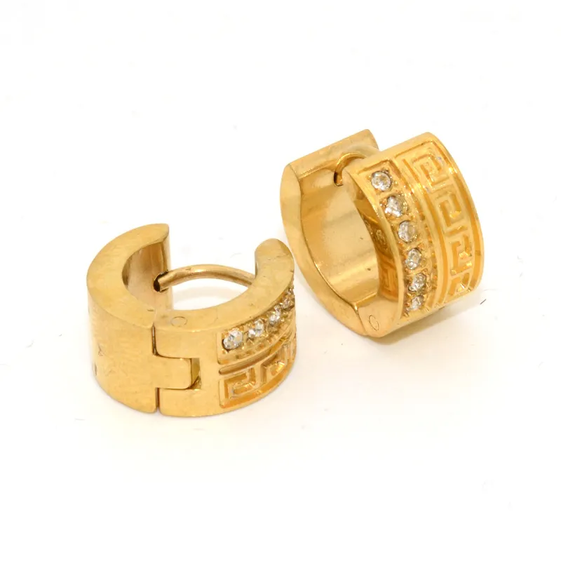 Överraskande 18K guldmenser rostfritt stål runda kristallhoppörhängen för kvinnor örhängen märke mode smycken214y
