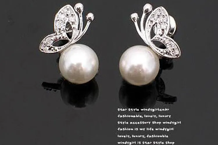 Butterfly Pearl Necklace Earrings Set Full Rhinestone Jewelry for Women Gift Fashion Jewelry Set 12909821130
