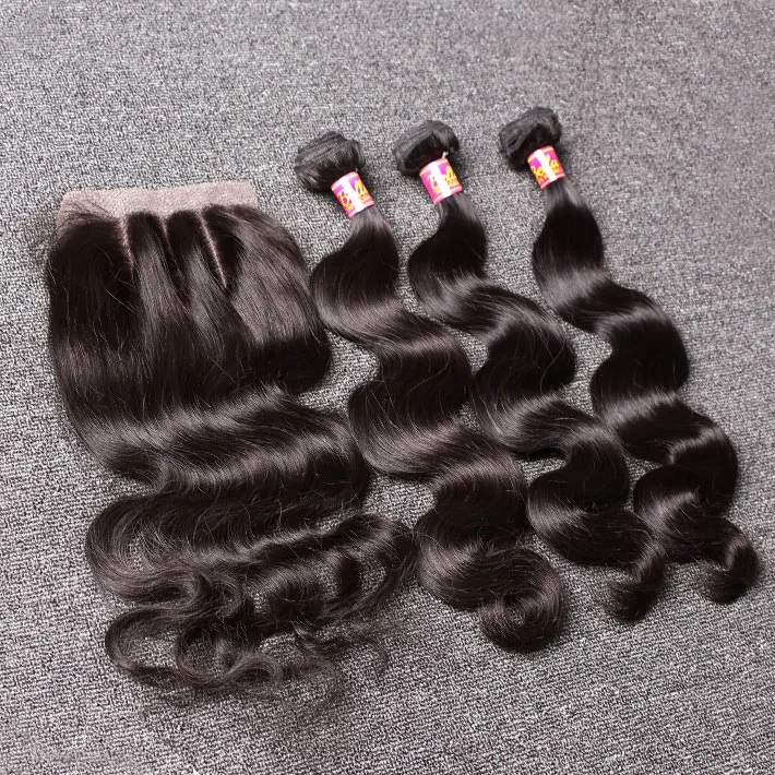 7A body wave hair bundles with closure