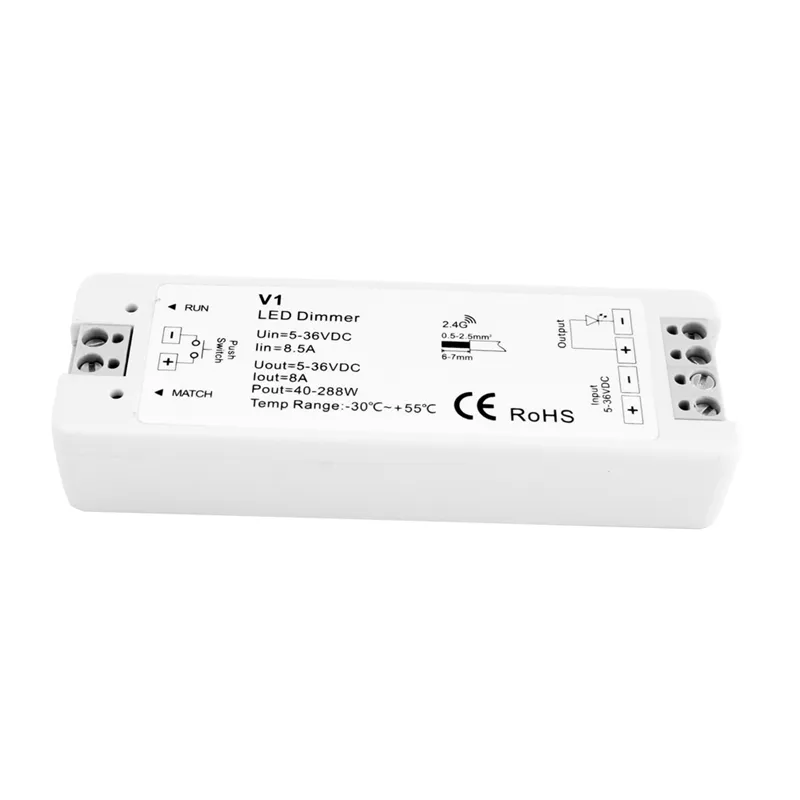 MJJC LED Dimmer 12V 5V 24V 36V 8A PWM Wireless RF LED Dimmer Switch ON OFF with 2.4G Remote for Single Color LED Strip Light