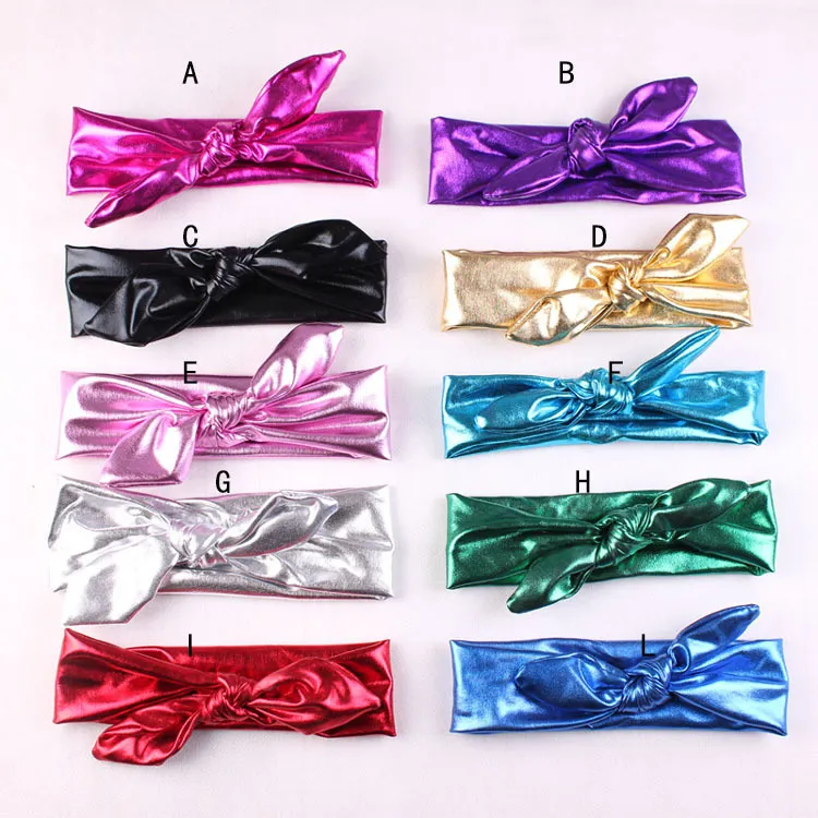 10st New Child Bronzing Turban Twist Headband Head Wrap Twisted Knot Baby Metallic Bunny Ears Bow Elastic Headband Vintage FD6538