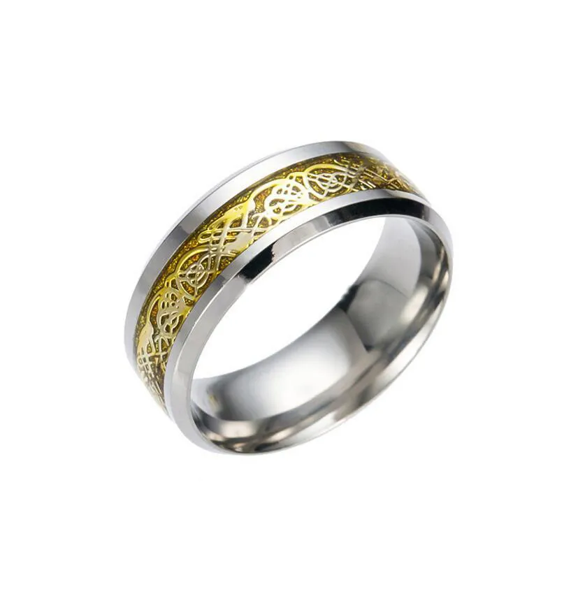 Vintage Gold Dragon Design 316L Ze Stali Nierdzewnej Pierścień Biżuteria Cool Men Lord Wedding Band Male Pierścionek dla miłośników dużych 5-13 rozmiar