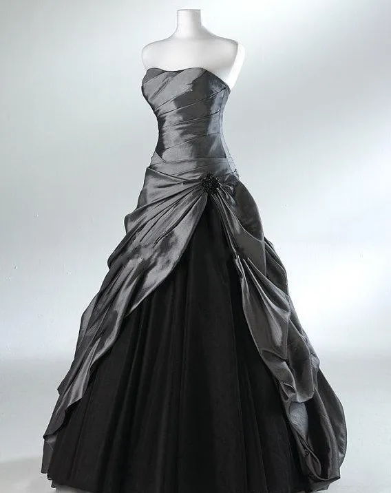 Roxo e preto vestido de baile gótico vestidos de casamento para noivas sem alças cinza até o chão imagem real vestidos de noiva vestidos de n178g