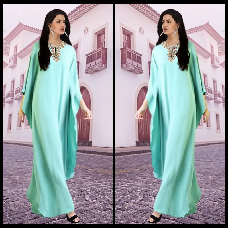 دبي Kaftans فساتين السهرة Abaya Jalabiya Ladies Maxi Vestido de Festa Mint Prom Prom Abort Aralsal For Barty Long