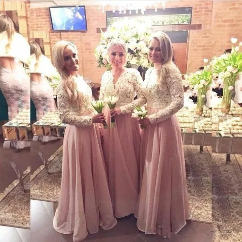slim fit dress slacks Blush matte satin long sleeves a line prom maxi dress graduation dress –  Anna's Couture Dresses main image 0