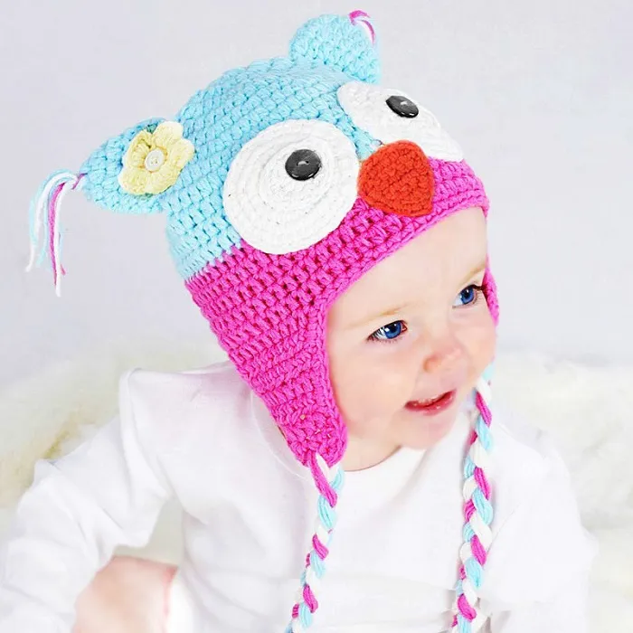 Toddler Owl Ear Flap szydełka szydełka Czapka ręcznie robiona czapka czapka Dzieci Ręka Knitted8772907