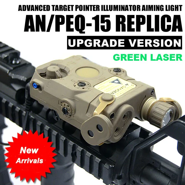 Tactical AN / PEQ-15 Laser verde con lampada a LED bianco Torcia IR Illuminator per la caccia all'aperto nero / terra scura