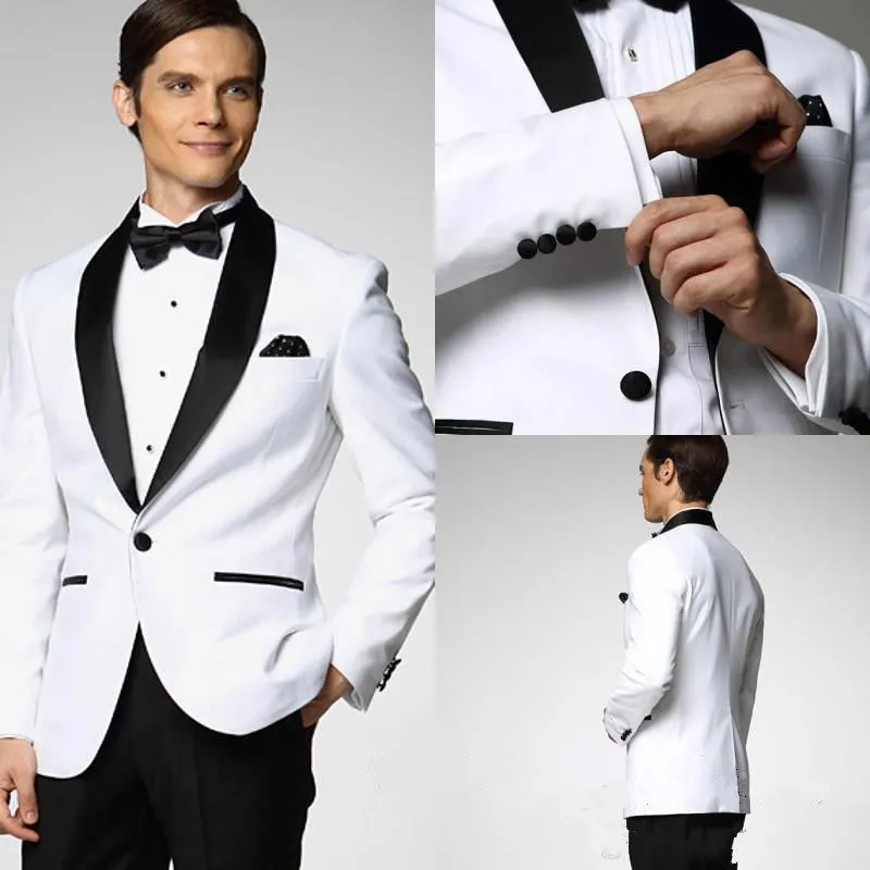 White Wedding Tuxedos For Men Man Suit Blazer And Pants Groom Tuxedos Best Man Suit Wedding Groomsman Men(Jacket+Pants+Tie)