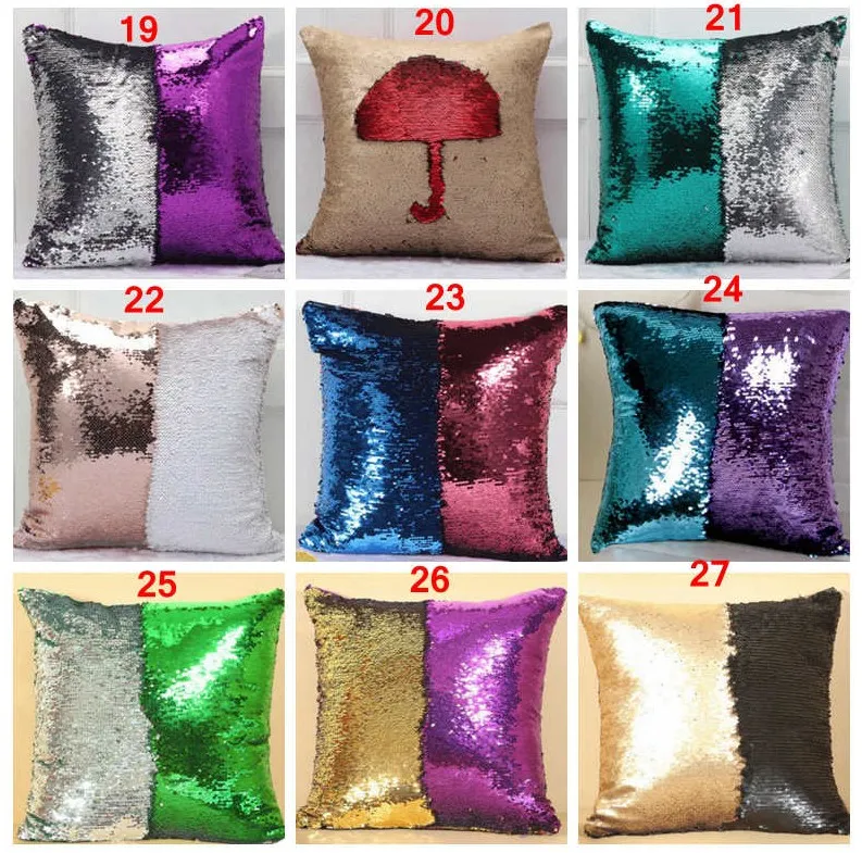 36 couleurs Double Sequin Taie d'oreiller couverture Glamour Carré Taie d'oreiller Housse de Coussin Maison Canapé De Voiture Décor Sirène De Noël Oreiller Couvre