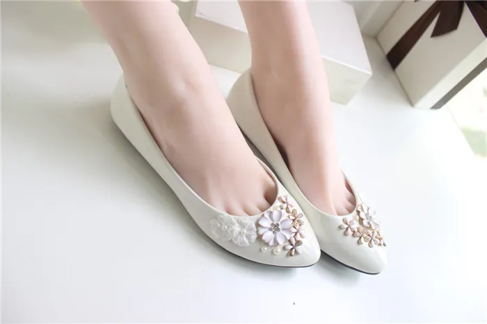 Ivory Flower Wedding Shoes Lace Handmade 2015 Bridal Shoes Cheap Custom Made Heel Height Flat Women Shoes for Wedding Bridesmaid Shoes