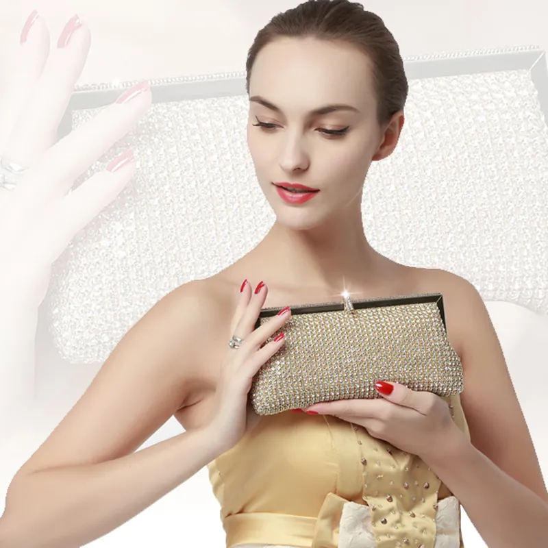 Lyxig Diamond Rhinestone Bag Party Clutch Purse Crystal Evening Banket Handväska Silverguld och svart färg243b