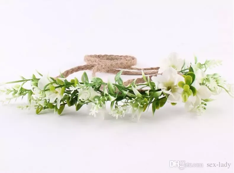 Tieback 꽃 크라운 꽃 머리띠 아기 소녀 유아 우드랜드 녹색 잎 꽃 크라운 화환 Bohomian 웨딩 Florial