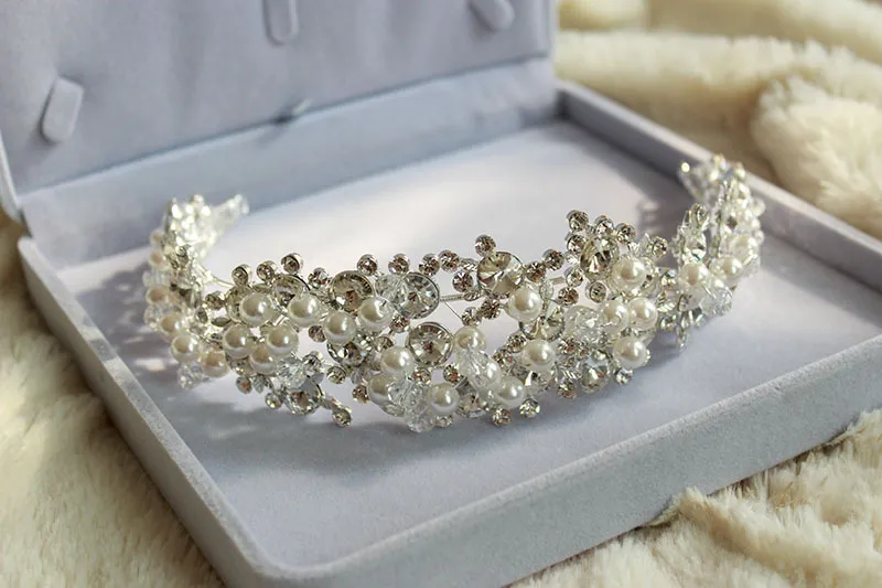 Dazzing bling bling rhinestone pärla tiara krona brud brud pannband bröllop hår tillbehör parti gåva329h