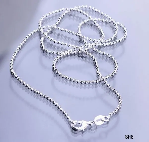 Solid 925 Silver Plated Jewelry Necklace Link Balls Chain With Lobster Clasp Fit Charm Pendants SH6