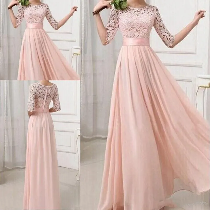 2019 New Formal Bridesmaid Dresses Sexy Chiffon Long Maids Of Honor Bridesmaids Dress With Lace Pink Champagne Royal Blue Gowns For Cheap 95