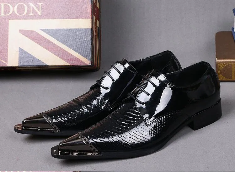 Plus size 38-46 Mens Fashion Pointed Toe Wedding Shoes Italian Brand Designer Snakeskin Dress Shoes Genuine Leather Party Oxfords