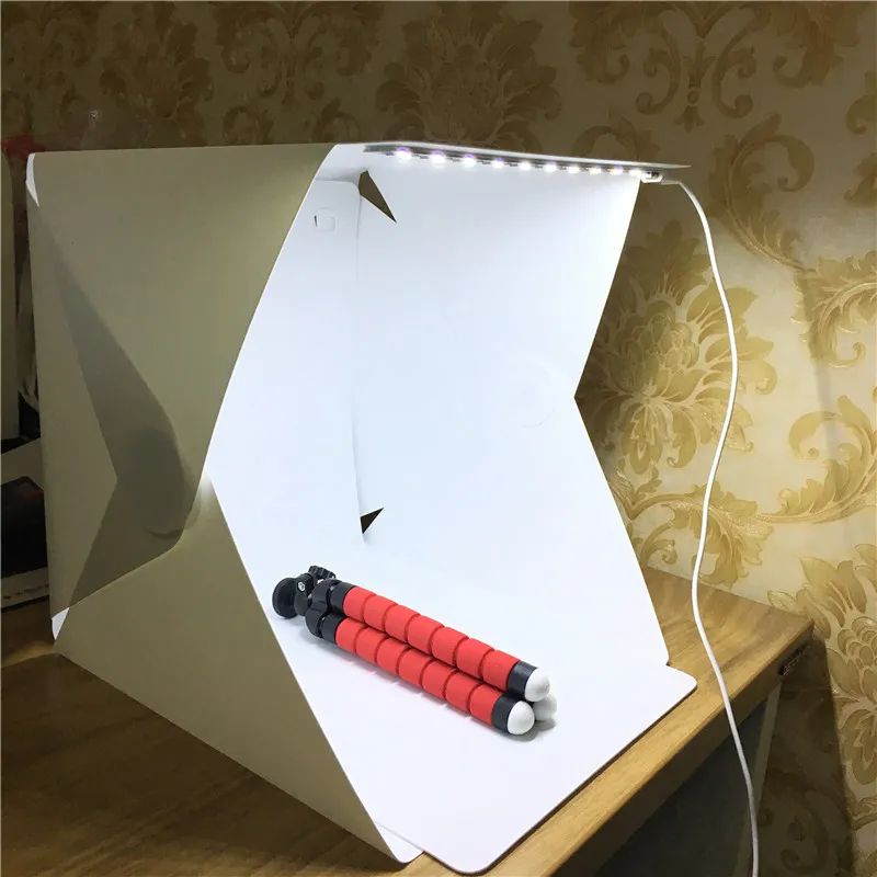 Partihandel Portable Folding LightBox Fotografi Studio Softbox LED Light Soft Box för iPhone Samsang HTC DSLR Camera Photo Background