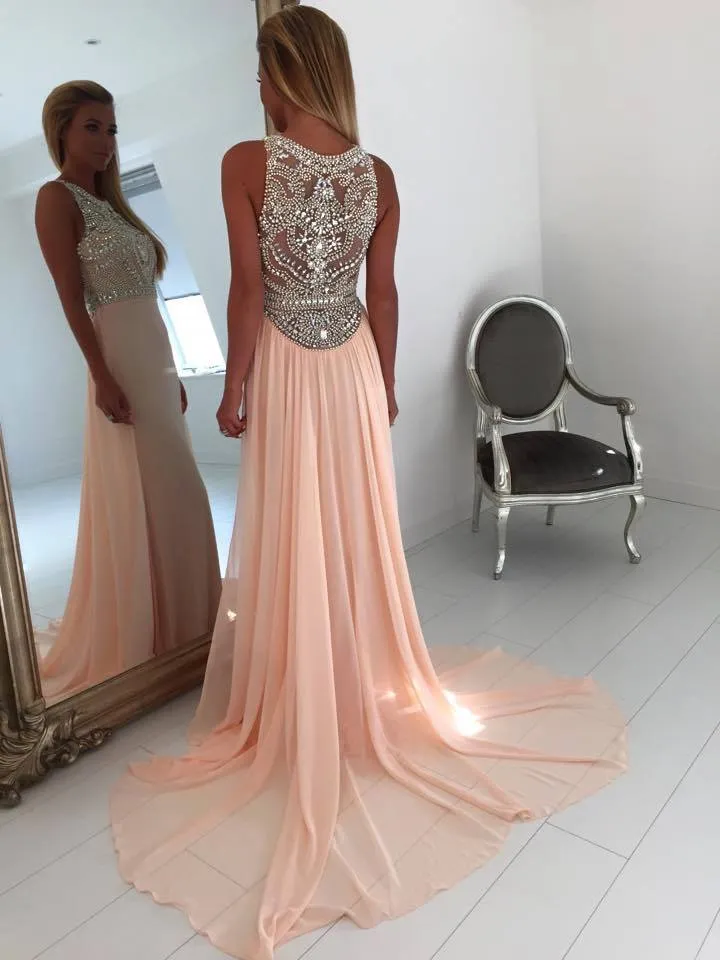 Stunning Crystal Beaded Prom Dresses Chiffon Long Party Dress Cheap Homecoming Graduation Dresses Online Pageant Gowns Evening Dresses