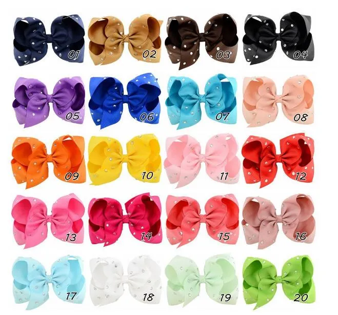 50 Pcs girl 5" Plain colour ribbon ABC hair bows alligator clips with CZ rhinestone school headwear hair elastic ties accessories HD3495