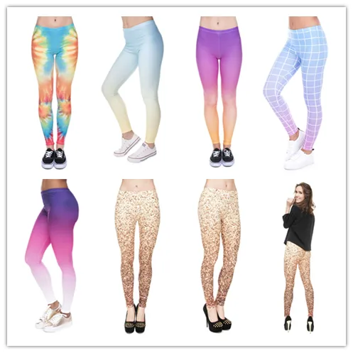 DHL은 무료 !! 10pcs / lot Ombre 바랜 색상 레깅스 여성 멀티 컬러 인쇄 Legging Stretchy 바지 캐주얼 슬림 카프리 레깅스 6 가지 스타일