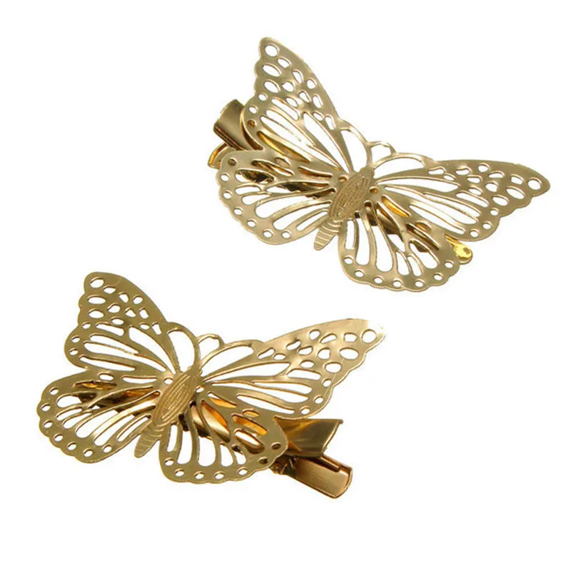 Großhandel-2 stücke Gold Hohl Schmetterling Braut Haar Pins Clip Headpiece Barrettes Für Frauen Mädchen