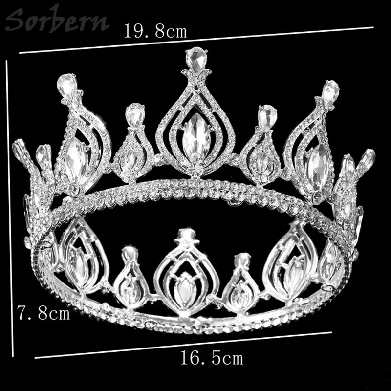Luksusowe ślubne Headpiece Korowód Full Circle Tiara Wyczyść Austriackie Dżetów King / Queen Crown Wedding Bridal Crown Constume Party Art Deco