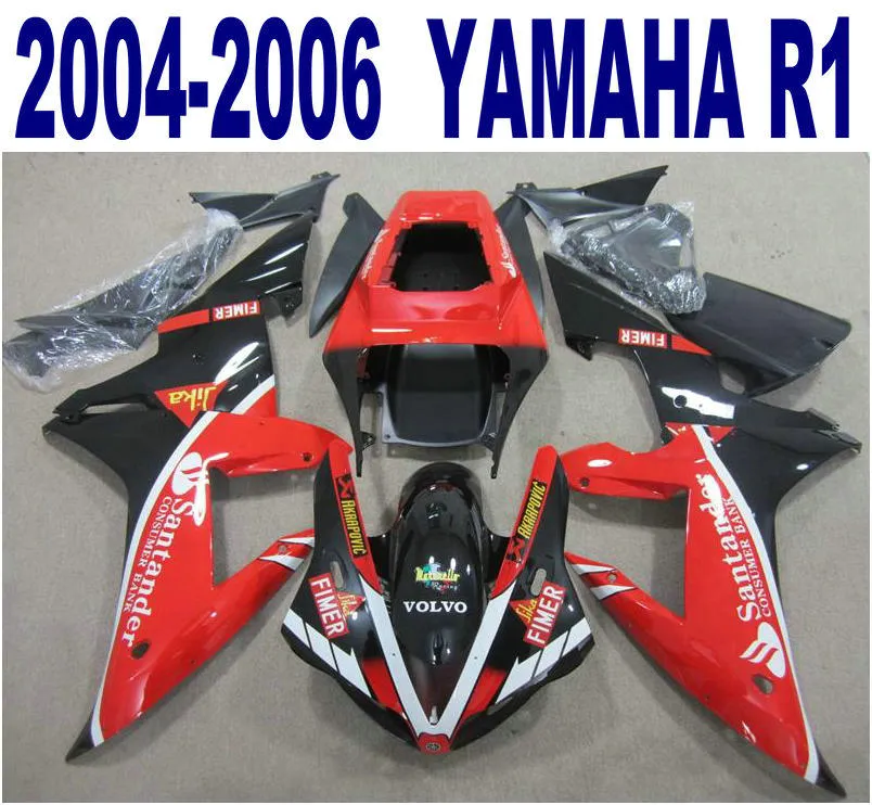 射出成形用射出成形送料無料ABSフェアリングキットヤマハ2004-2006 YZF R1 YZF-R1 04 05 06 Red Black Santander FairingsセットYQ12