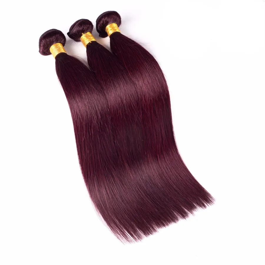 Paquetes de cabello humano europeo 99j Extensiones de cabello burdeos Paquetes de cabello liso de seda rojo vino 8a Grado de alta calidad con precio barato 5225383