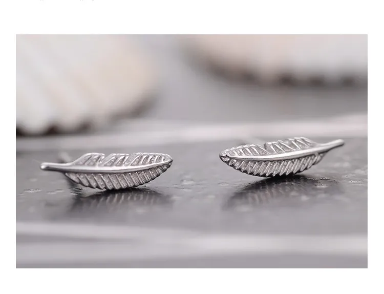 925 sterling silver stud örhängen mode smycken liten fjäder eegant stil enkel örhänge för kvinnor tjejer