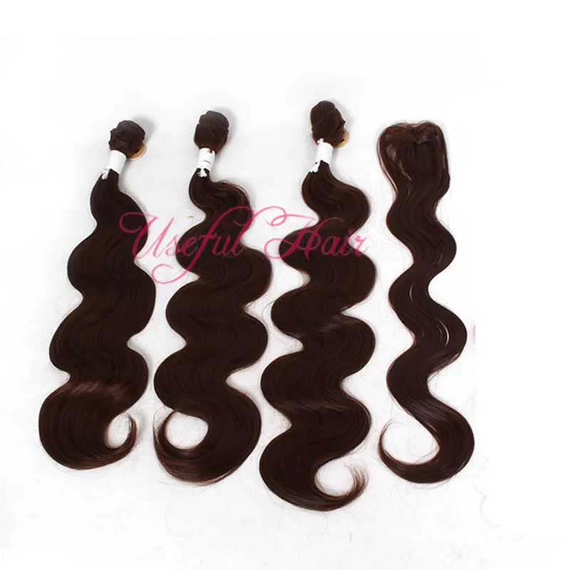 Hot Sell / Body Wave Hair Weaves 220gram Syntetisk Braiding Hårbunt med spetslåsning, Sy i hårförlängningar Vävar Förslutning Väft