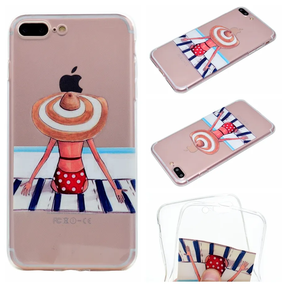 Dla iPhone 5 5S SE 6 6S 7Plus Case Przezroczyste Clear Soft TPU Powrót Cute Girl Cover dla iPhone 8 iPhone8 Plus Case