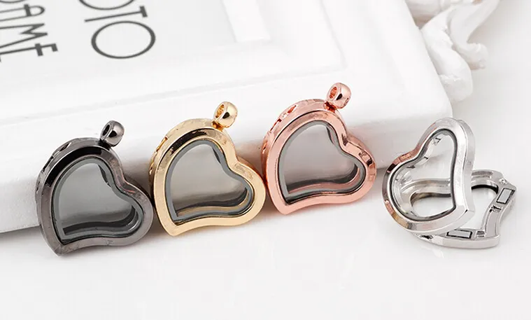 Wholesale Plain Heart Glass Floating Locket Pendant For Necklace Chain Making