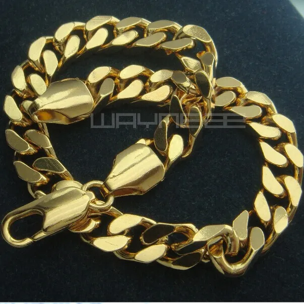 Mens kvinna 18k gul guld gf curb ringar länk kedja fast armband bangle b152