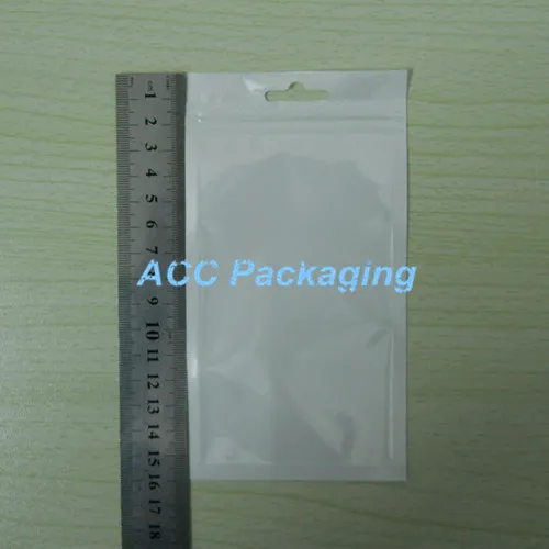 8.5x16cm 3.3"*6.3" White / Clear Self Seal Resealable Zipper Plastic Retail Packaging Packed Bag Retail Package With Hang Hole