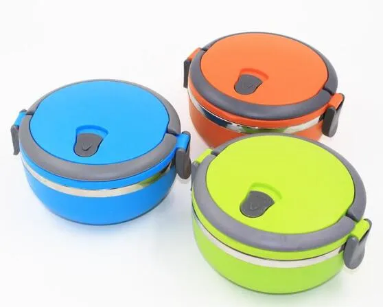 Fashion Hot Creative portable circular stainless steel insulation boxes green plastic student lunch box Child Bowl