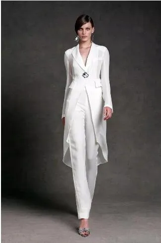 Elegant Mother of the Bride Pant Suits with Jacket for Wedding V Neck Mother s Formal Suit Long Sleeve Beads Formal Prom Evening Dress