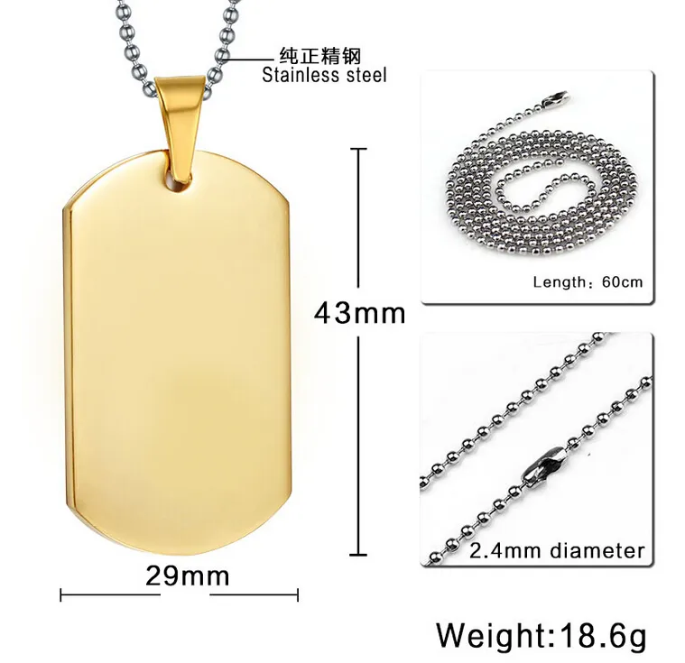 Stainless Steel Personalized Dog Tag Necklace 18K Gold Plated Military Dog Tag Engraved Custom Stamped Blanks Name Necklace
