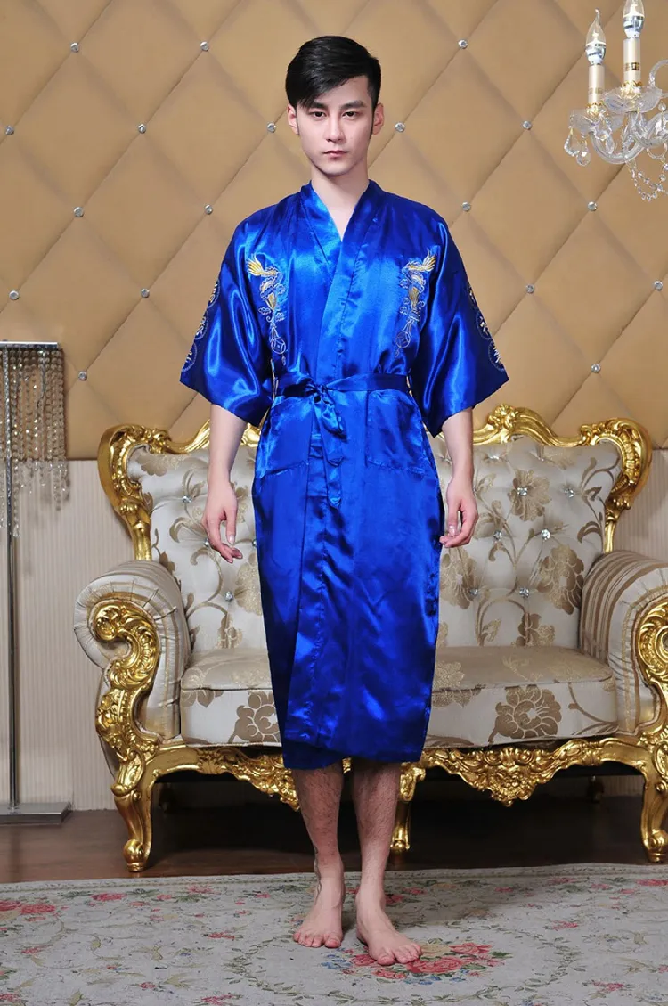 Shanghai Story Chinese Men's Robe Embroidery Kimono Bath Gown Dragon Men Sleepwear Storlek M --xxxl270g