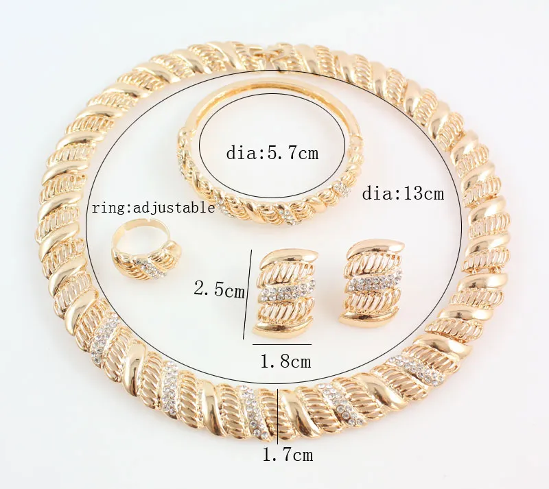 Vintage Afrikaanse kristallen sieraden sets voor vrouwen bruiloft bruids accessoires vergulde ketting armband oorbellen ring set