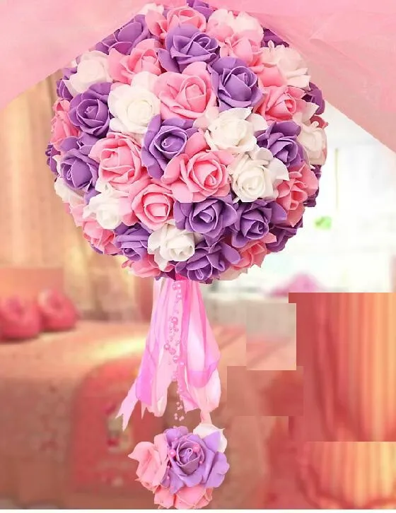 11 pouces de mariage en soie Pomander Kissing Balls boules de fleurs décorer fleurs fleur artificielle pour la décoration de marché de jardin de mariage