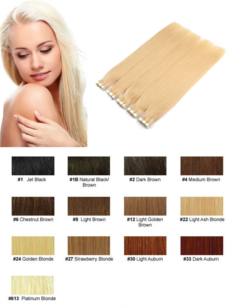 11 couleurs 16 18 20 22 24 cheveux brésiliens trame de peau remy ruban adhésif double face sur les extensions de cheveux humains 2g pc40pcs lot