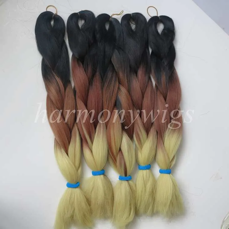 Ombre Synthetisch Vlechthaar 24inch 100g Ombre Drie Kleur Jumbo Gehaakte Vlechten Twist Synthetisch Haar Extensions