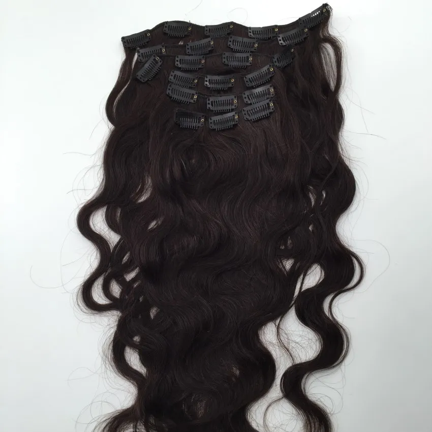 Необработанные бразильский объемная волна клип в расширениях человеческих волос,1B клип в волос 7 шт. целую голову,бразильский волнистые волосы клип INS