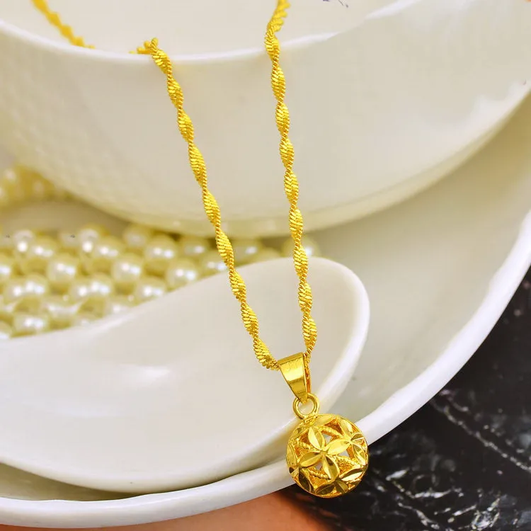 Kadınlar için oyulmuş sarı boncuk kolye kolye 24k altın kaplama dalga zinciri kolye 2016 moda collie jewelryr2279