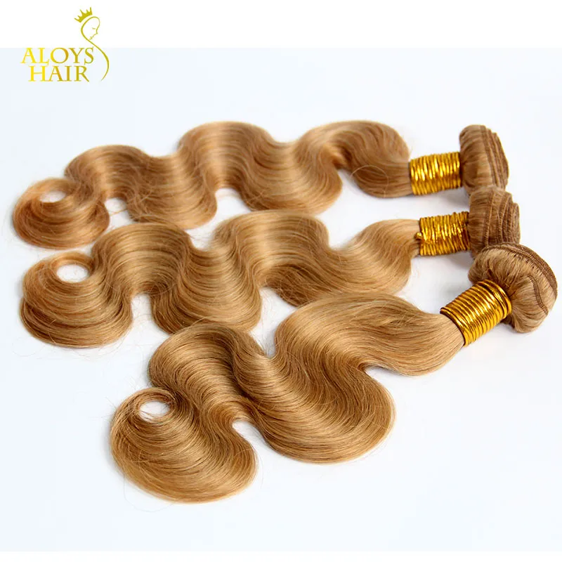 Медовая блондинка бразильская волосы волна волос 100% человеческие волосы плетение волнистые пучки цвета 27 # класс 8А бразильская девственница реми наращивание волос
