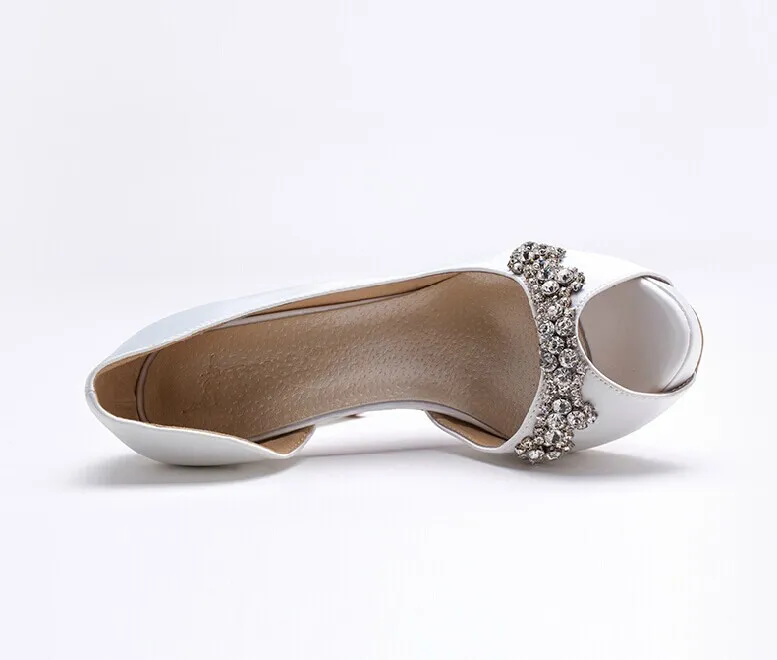 New Sexy Luxury Handmade Ivory Rhinestone Wedding Shoes High Heels Bridal Shoes Peep Toe Girl Party Dress Shoes