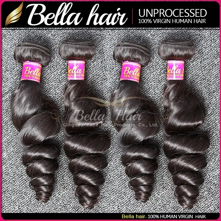 Bella Hair Peruian One Donor Top Grade Loose Wave Bundle Double Weft Hairves 3バンドル処理されていない自然な色の髪のエクステンション