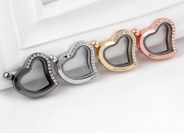 Wholesale 10PCS/lot Half Rhinestones Heart Magnetic Memory Glass Floating Charm Locket Pendant