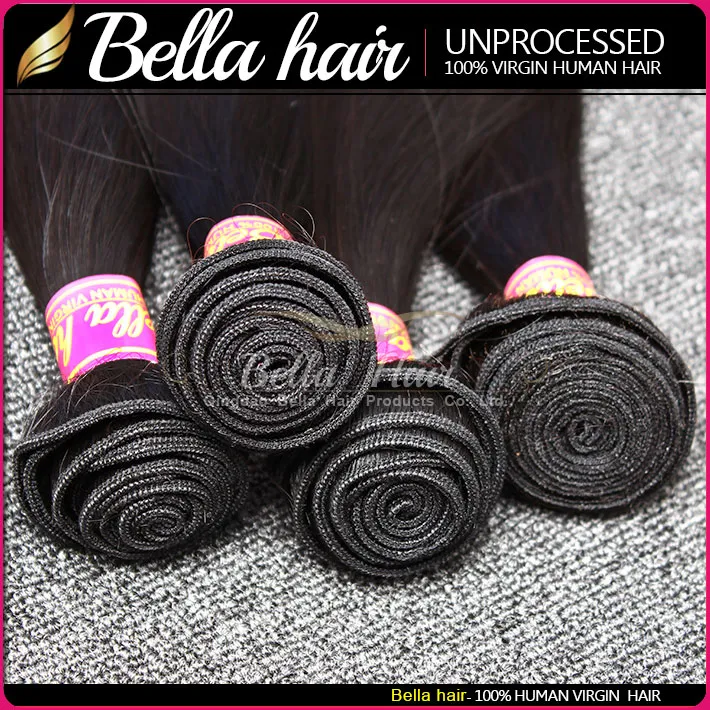 Bella Hairindian, unverarbeitetes, unbehandeltes Echthaar in natürlicher Farbe, doppelter Schuss, seidig glatt, 2 Bündel