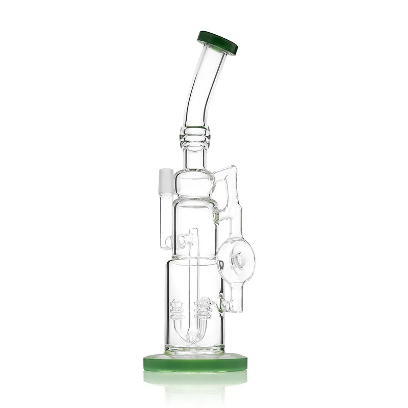 Fabrikspris 18mm Kvinna Joint 12.6 inches Oljeplattform Bong Glas Vattenrör med Recycler Percolator för rökfri frakt